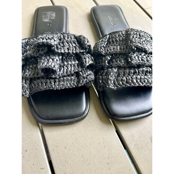 FARM Rio Ruffle Black Crochet Flat Slide Sandals Women's Size 9 - Picture 2 of 8